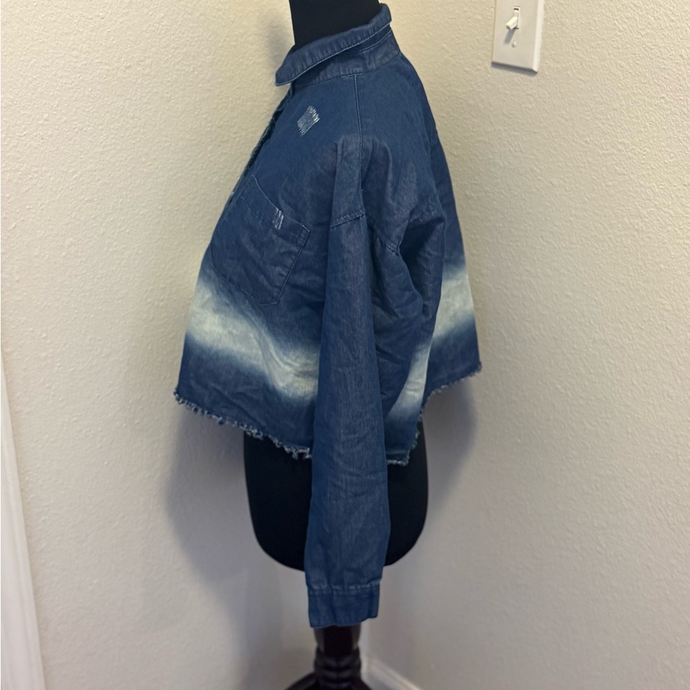 Women's Distressed Denim Jean Jacket - Picture 2 of 7
